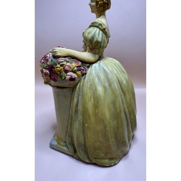 Pretty Vintage Lady W/ Flowers Chalk Figure MCM Hand Painted & Colourful Details - Picture 7 of 10